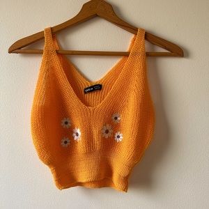 Orange crop top with floral detail from Shein